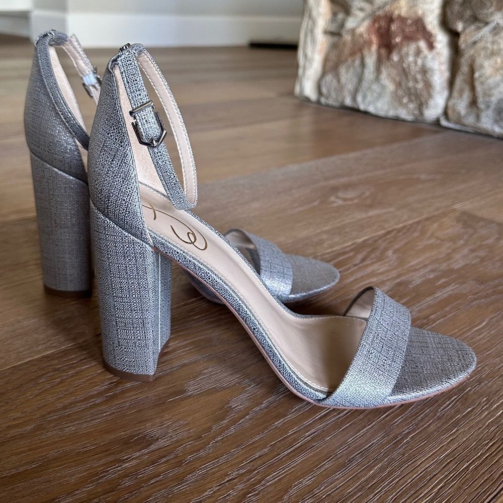 SAM EDELMAN Yaro Block Heel Sandal Pewter Metallic Ankle Strap 10.5 NEW - Picture 7 of 12